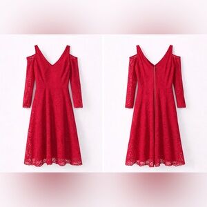 American Rag Red Lace Cold-Shoulder Fit & Flare Dress